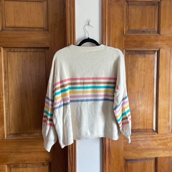 NWOT Rainbow Stripe White/Cream Balloon Sleeve debut 2XL Sweater - Picture 5 of 5